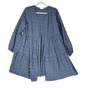 HOTTOUCH Women's Blue Textured Tiered open front cardigan Sz Med coquette soft g